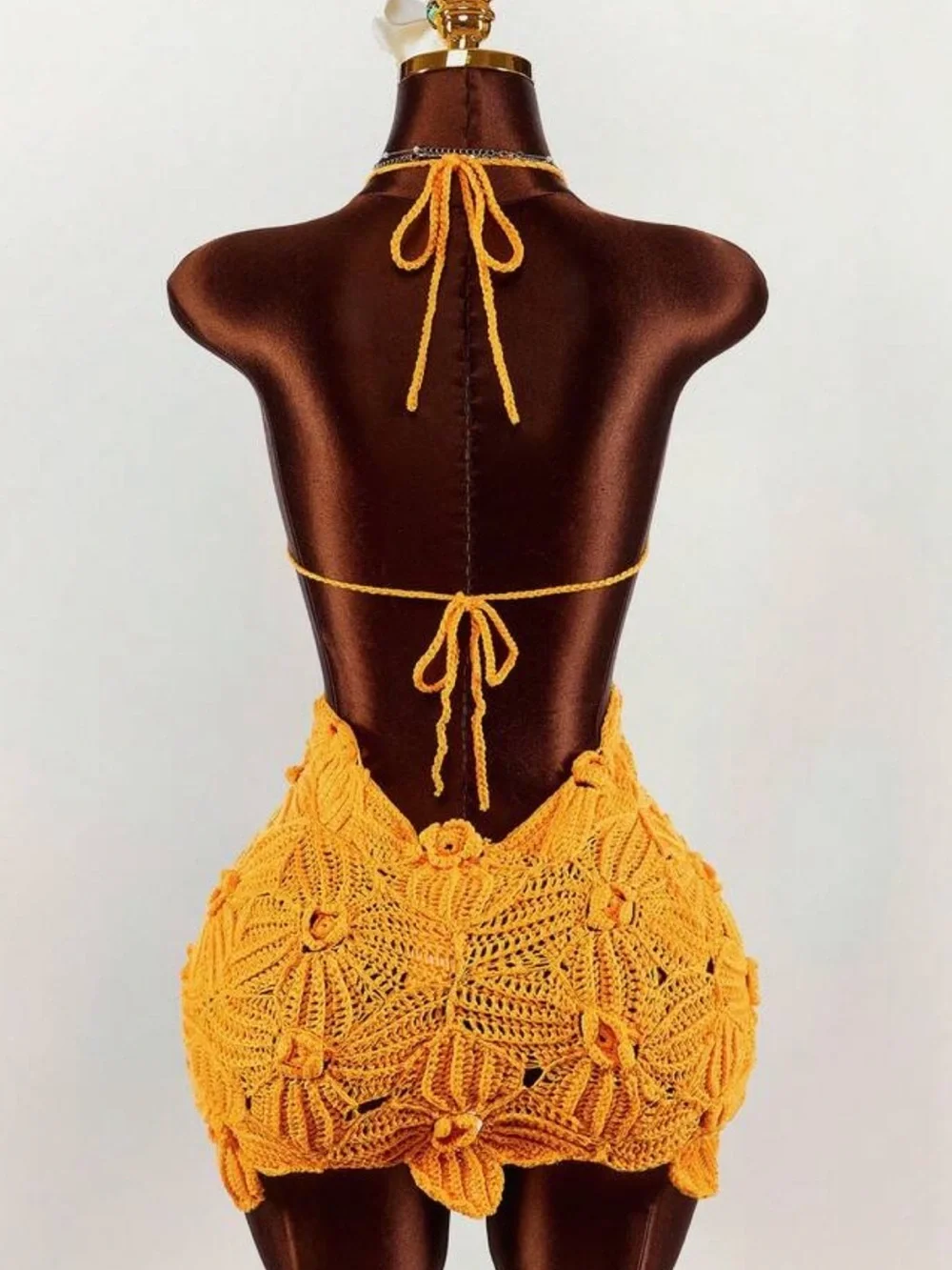 Floral Crochet Mini Halter Dress in Bright Orange Small new in packaging - Picture 10 of 10